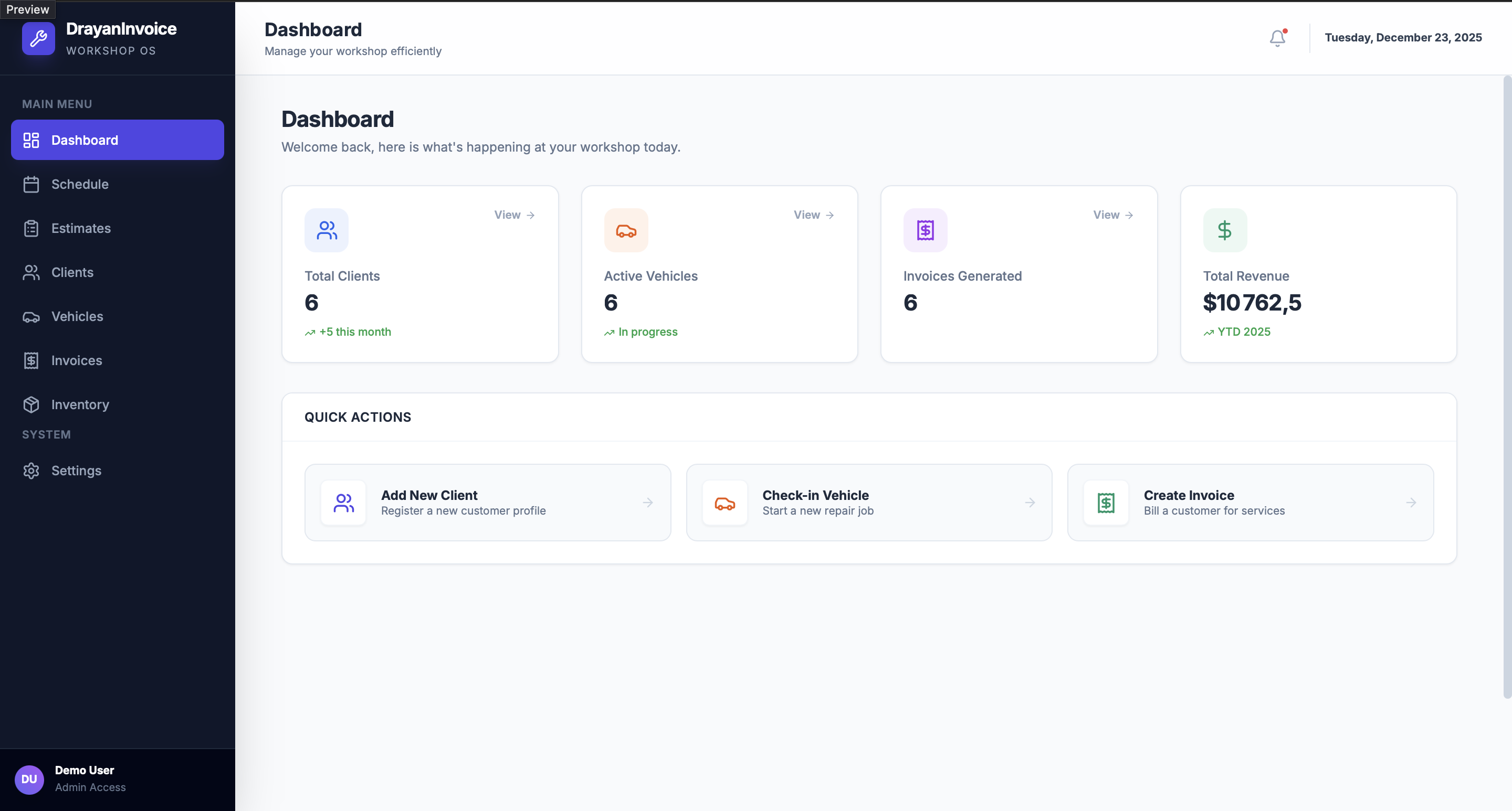 Vue Globale Dashboard